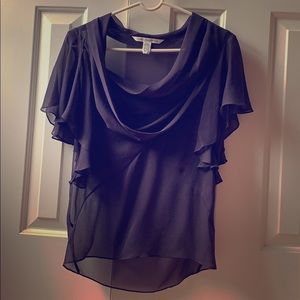 Diane Von Furstenberg Silk Navy Flutter-Sleeve Top
